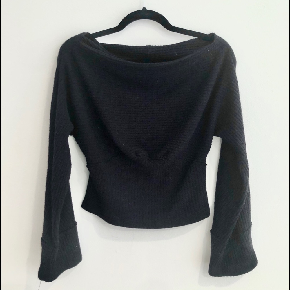 Free People Off-the-Shoulder Sweater Black Ribbed